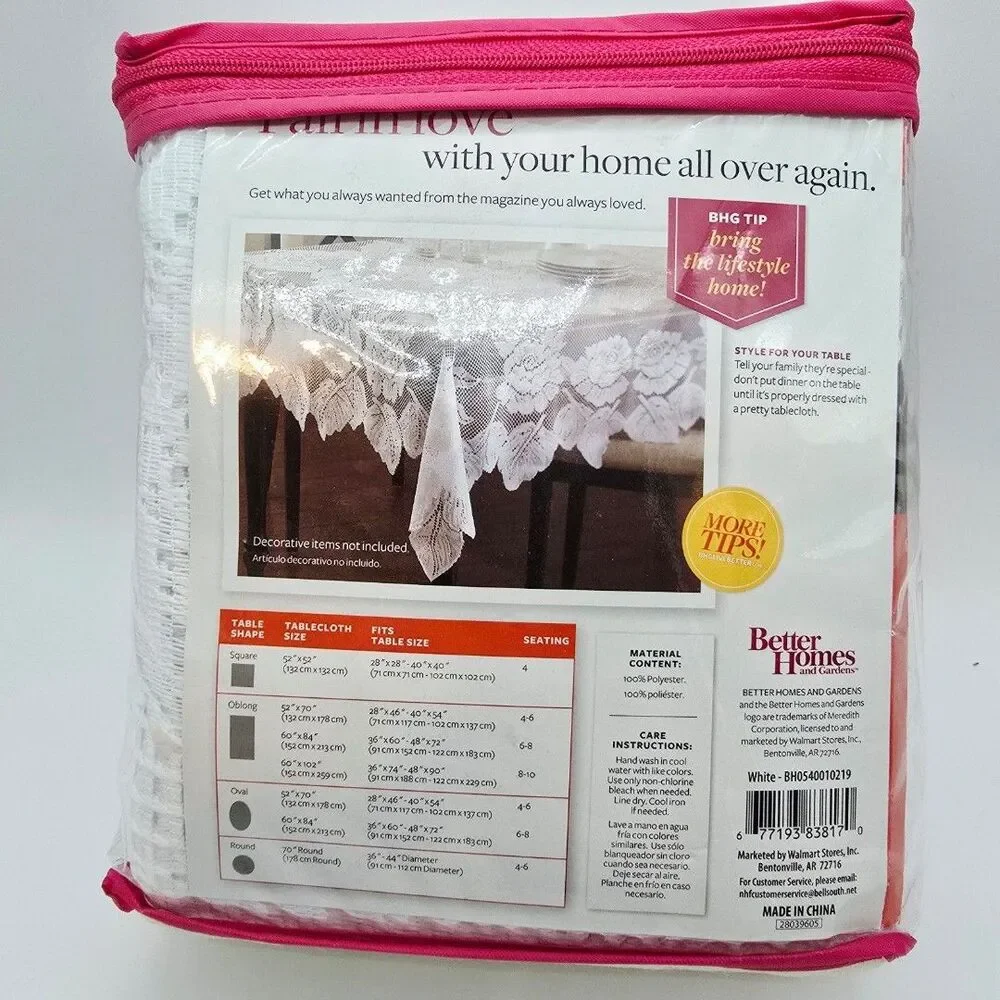 Better Homes and Gardens White Rose Garden Lace Tablecloth Oblong